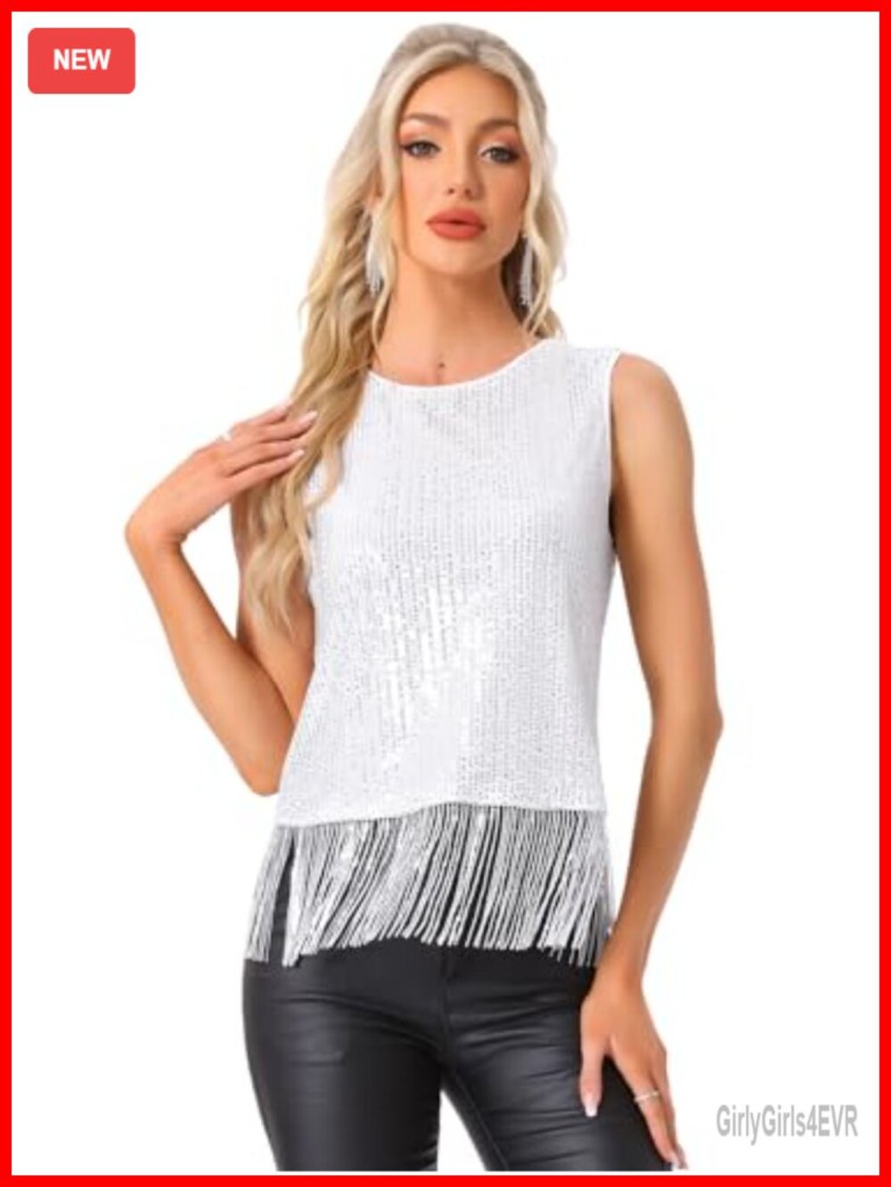 Sequin Fringe Sleeveless Crop Tank Top Party Night Out